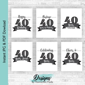 40th Birthday Decoration Bundle | Printable Sign Pack | Cheers to 40 Years Party Decor | Instant Download 40th Party Decor