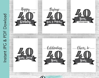 Paquete de decoración para 40 cumpleaños / Paquete de letreros imprimibles / Decoración para fiesta de 40 años / Descarga instantánea de decoración para fiesta de 40 años