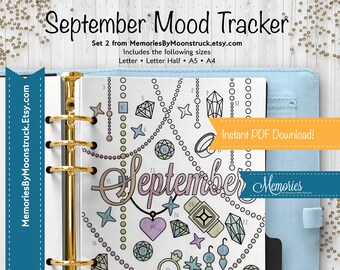 September Jewelry Gemstone Bullet Journal Planner Template Monthly Mood Tracker, Bullet Journal Page, Habit tracker, Printable Bujo Journal