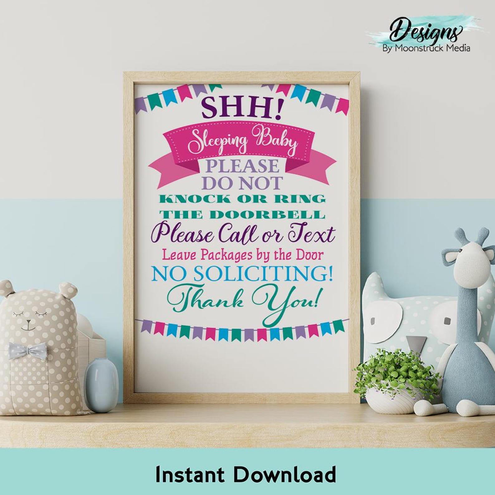 Shh Sleeping Baby Sign Printable | Pink and Purple Do Not Disturb Door ...