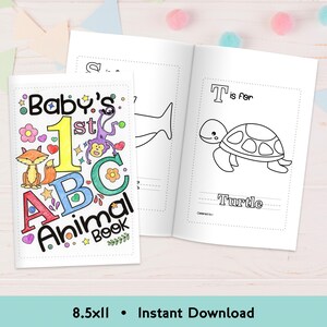 8.5 x 11in Baby Shower ABC Coloring Book with Animals | Baby Shower Activity | First ABC Book