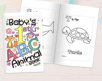 8.5 x 11in Baby Shower ABC Coloring Book with Animals | Baby Shower Activity | First ABC Book