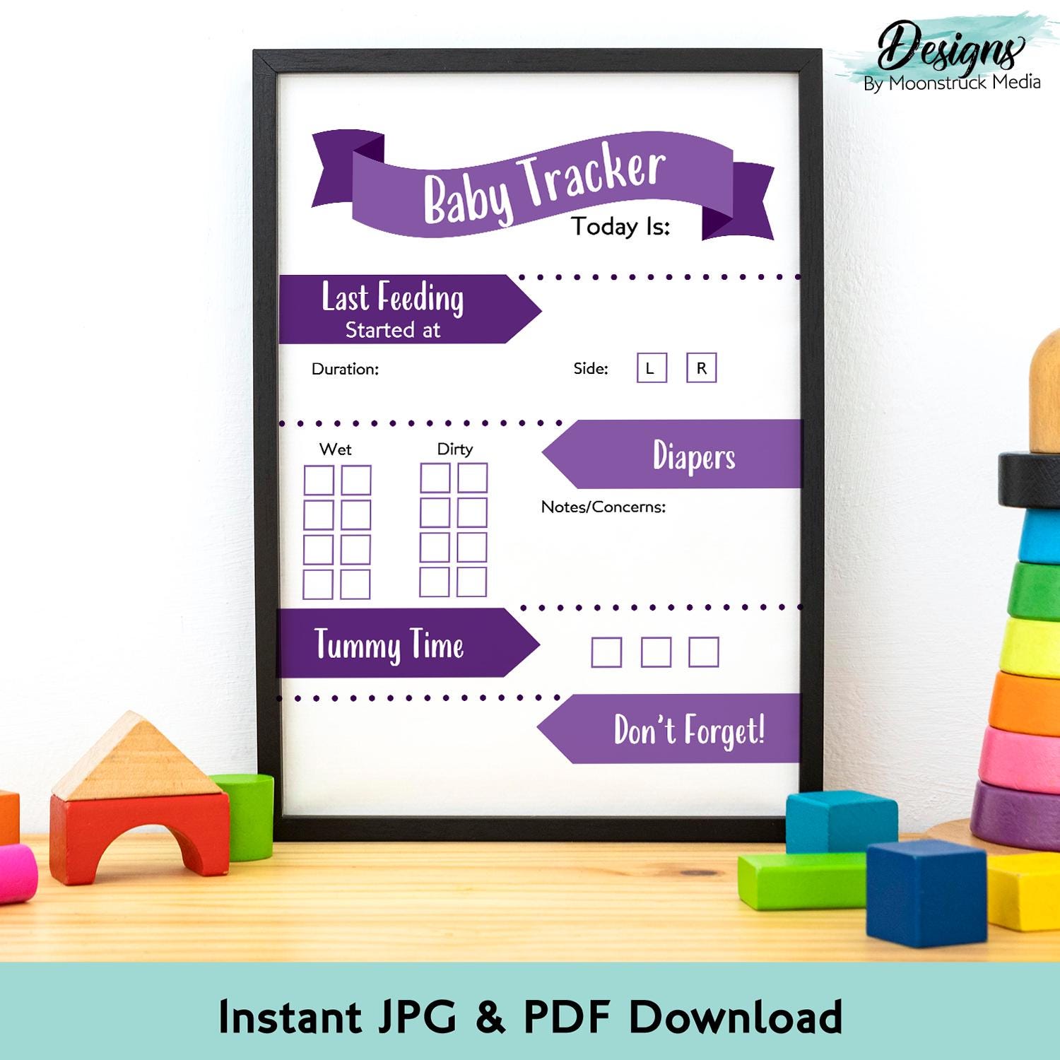 Purple Baby Daily Log Printable | Baby Feeding Diaper Tracker | Newborn ...