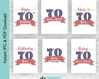 70 Years Old Birthday Decoration Bundle Printable, 70 Years Loved, Happy 70th Birthday Printable Signs, 70 Birthday Party, 1954 Birthday