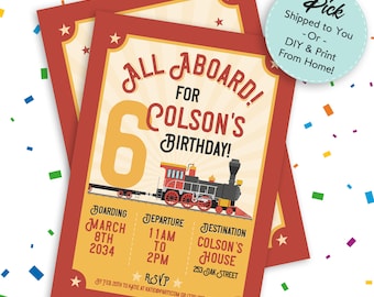 6 Year Old Train Birthday Invitation, Train Invitation, Locomotive Invite, Train Party Invite, Train Theme Party, Choo Choo Invitation