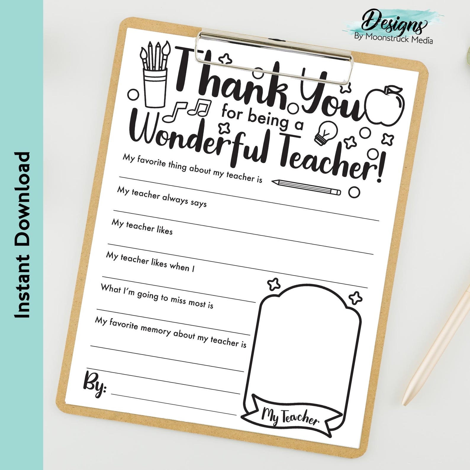 All About My Teacher Printable | Fill in Teacher Appreciation Letter ...