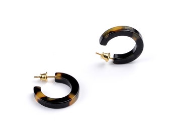 Turtle Story Round n' Round Hoop Earrings - Handmade from Italian Acetate ("Tortoiseshell") - Tokyo Dark