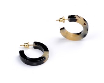 Turtle Story Round n' Round Hoop Earrings - Handmade from Italian Acetate ("Tortoiseshell") - Tokyo Light