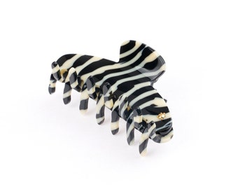 Turtle Story Hair Jaw - Medium Size - Handmade from Italian Cellulose Acetate ("Tortoiseshell") - Zebra