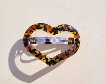 Queen of Hearts - Vintage Hair Barrette - Turtle Story Premium Cellulose Acetate ("Turtle shell")