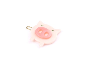 Turtle Story Piggy Premium Cellulose Acetate ("Turtle shell") Handmade French Hair Clips (Piggy Pink)