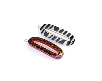 Turtle Story Vintage 01 Premium Cellulose Acetate ("Turtle shell") Handmade Hair Clips (Cleo Red/ Zebra)