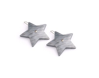 Steel - Turtle Story Star Clips - set of 2 - Handmade from Italian Cellulose Acetate ("Tortoiseshell")