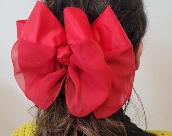 Hair Bow - Vintage Fabric - Red