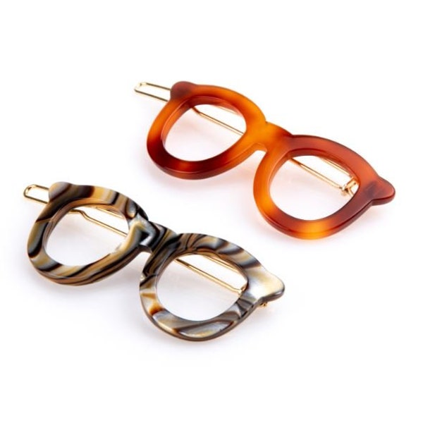 Turtle Story 2x Glasses Premium Cellulose Acetate ("Turtle shell") Handmade Hair Clips (Vison brown/ Onyx)