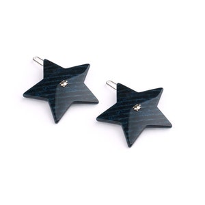 Night Blue Turtle Story Star Clips set of 2 Handmade from Italian Cellulose Acetate Tortoiseshell zdjęcie 1