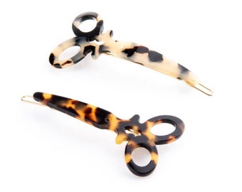 Turtle Story 2x Scissors Premium Cellulose Acetate ("Turtle shell") Handmade French Hair Clips (Tokyo Light/ Tokyo Dark)