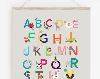 Cartel del alfabeto animal / Impresión ABC para niños /