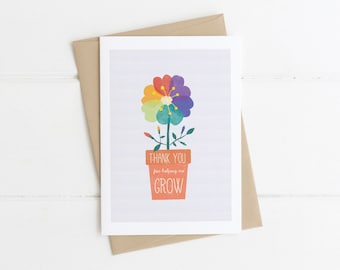 Thank You for Helping me Grow Card, Teacher Thank You Card, Thank You Card, Flower Card, Greeting Card, Blank Card, Irish Made Card