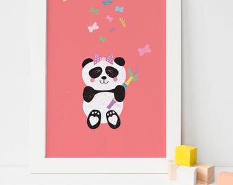 Panda Baby Girl Print | Nursery Decor | Custom Name Print |