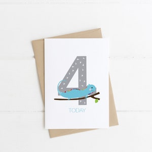 4 Oggi, biglietto d'auguri, biglietto d'auguri per bambini, biglietto Iguana