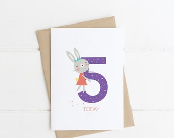 5 Today, Birthday Card, Kids Birthday Card, Bunny Birthday Card