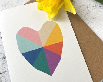 Rainbow Heart Greeting Card, Love Heart Rainbow, Valentines Card