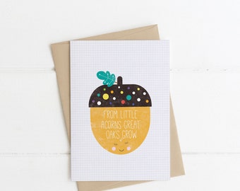 Little Acorns Card, Teacher Thank You Card, Thank You Card, Flower Card, Greeting Card, Blank Card, Irish Made Card