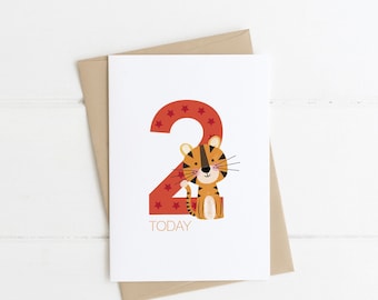 2 Today, Birthday Card, Kids Birthday Card, Tiger Card