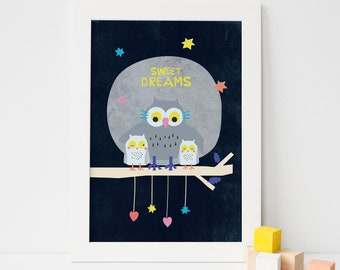 Owl Nursery Print | Sweet Dreams | Kids Art Print