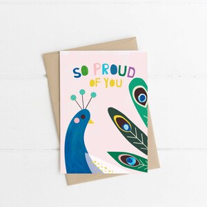 Biglietto di auguri "So Proud of You", biglietto "Proud as a Peacock", biglietto "Pavone", biglietto vuoto