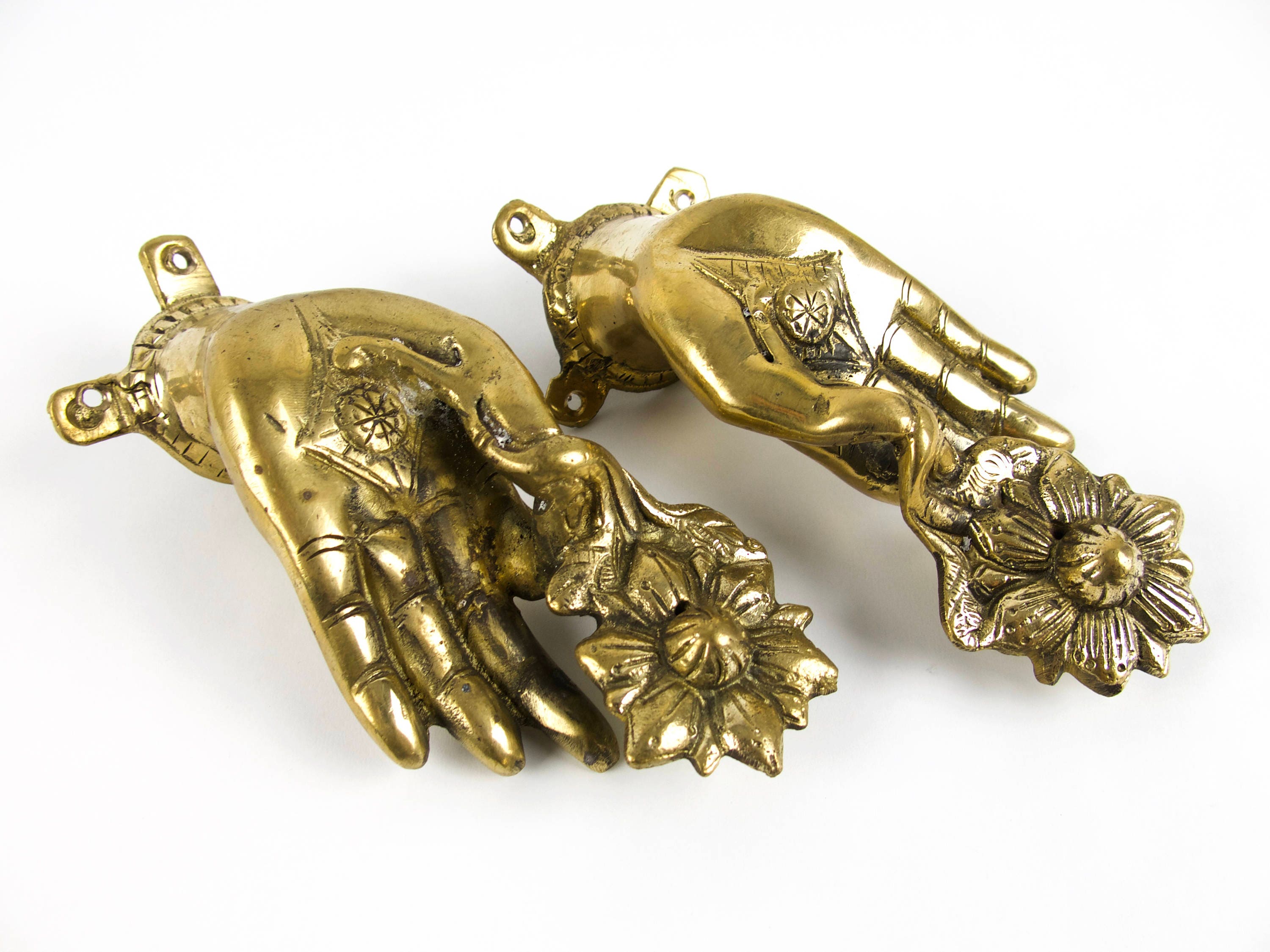 Antique Finish Buddha Hand Brass Door Handle Vintage Style Knob Pull Home Art