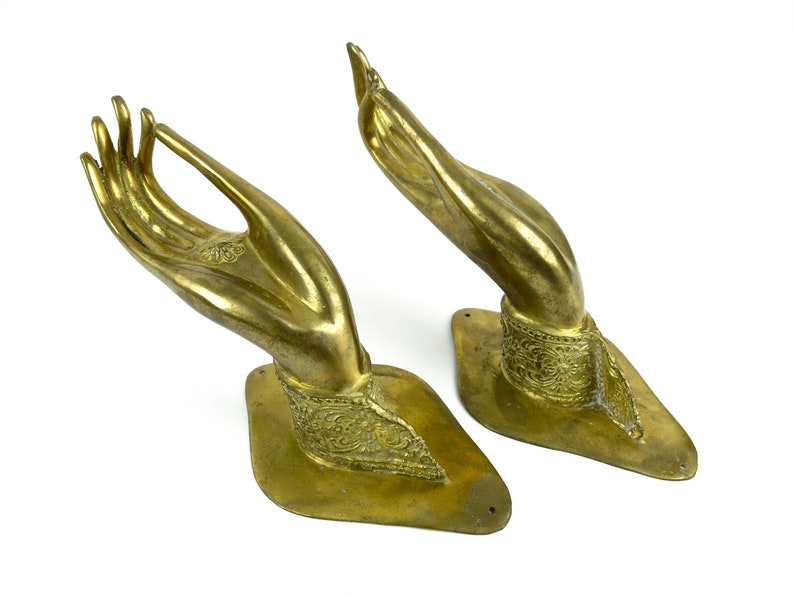 Large Life Size Brass Buddha Hand Pull Door Handle Coat Hook Robe Hook Set Of 2