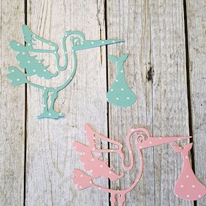 10x Stanzteil Storch mit Beutel  Geburt Babyparty