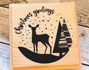 Wooden stamp "Christmas greetings" with snowy motive