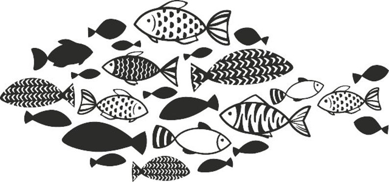 Wooden stamp school of fish