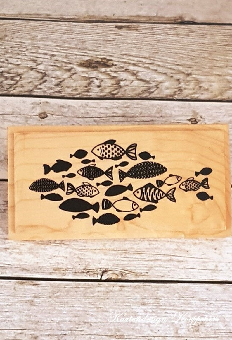 Wooden stamp school of fish