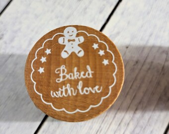 Holzstempel "Baked with love" rund