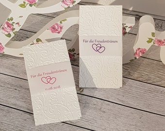 10x tears handkerchiefs with banderole double heart (TT68) for wedding