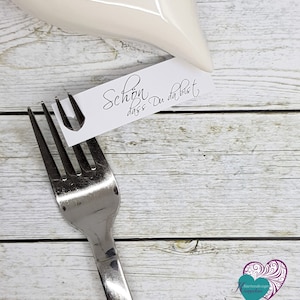 10x Besteck Anhänger für Gabeln / Tischkarte Schön dass Du da bist /Guten Appetit