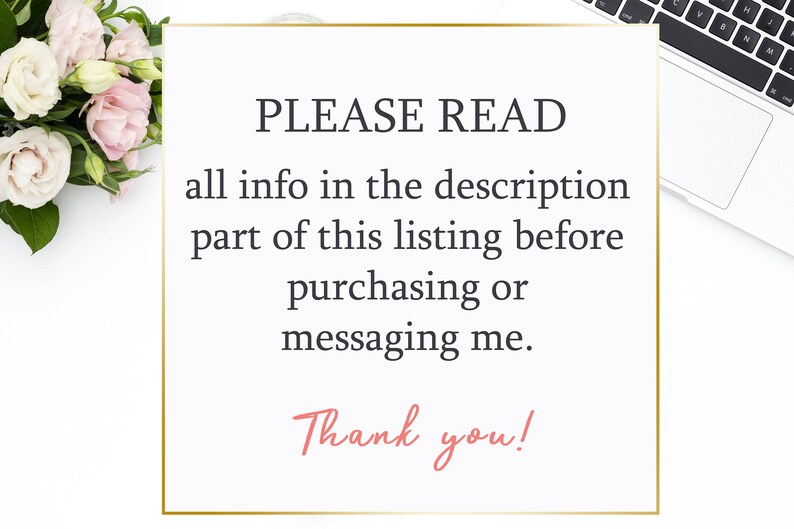 May include: A white card with a gold border and the text "PLEASE READ all info in the description part of this listing before purchasing or messaging me. Thank you!"