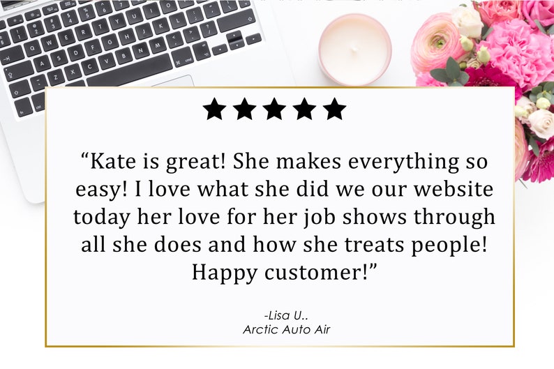 May include: Five star review for a business called Arctic Auto Air. The review reads "Kate is great! She makes everything so easy! I love what she did with our website today. Her love for her job shows through all she does and how she treats people! Happy customer!" -Lisa U.