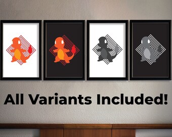 Set of 12 Minimal Pokemon Wall Art Pieces, Printable Wall Art DIGITAL DOWNLOAD ONLY