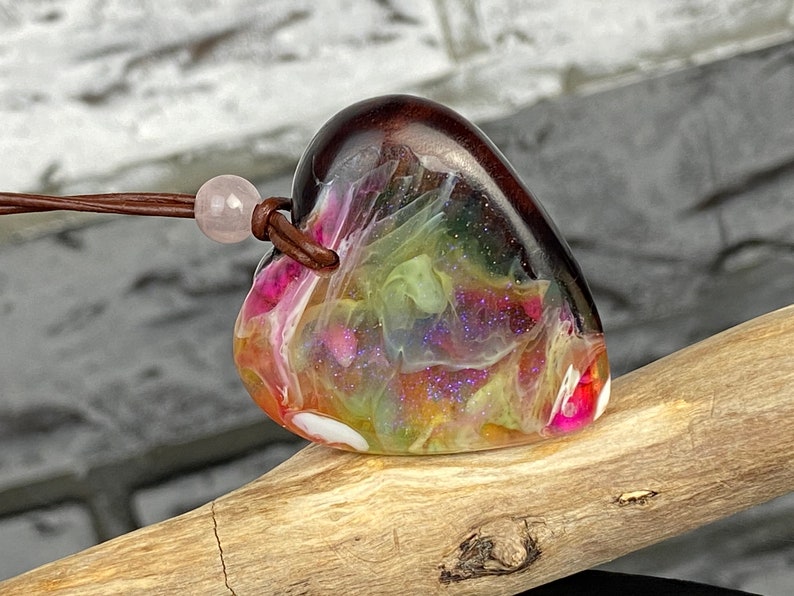 Resin wood jewelry resin necklacefluorescentblack lightblacklightgift ideaepoxy resinunique chainwood jewelry heart and wood