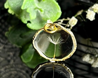 Dandelion pendant gold-colored with real dandelion seeds, resin, flower jewelry, bezel, gift,