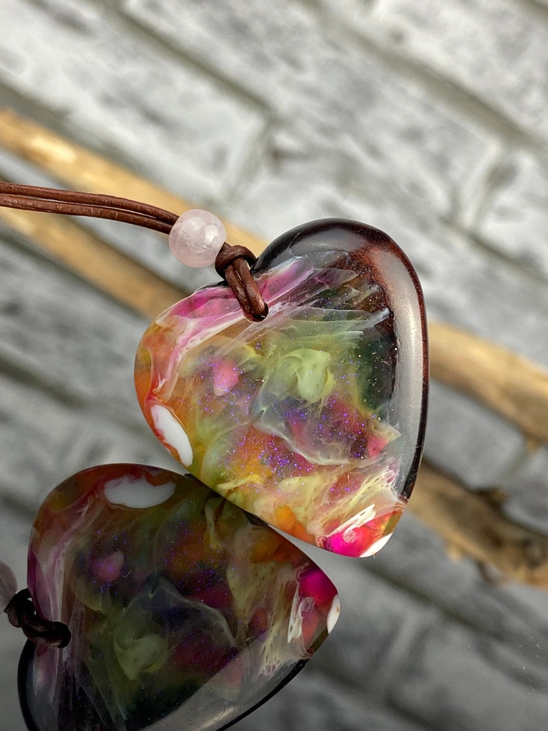 Resin wood jewelry resin necklacefluorescentblack lightblacklightgift ideaepoxy resinunique chainwood jewelry heart and wood