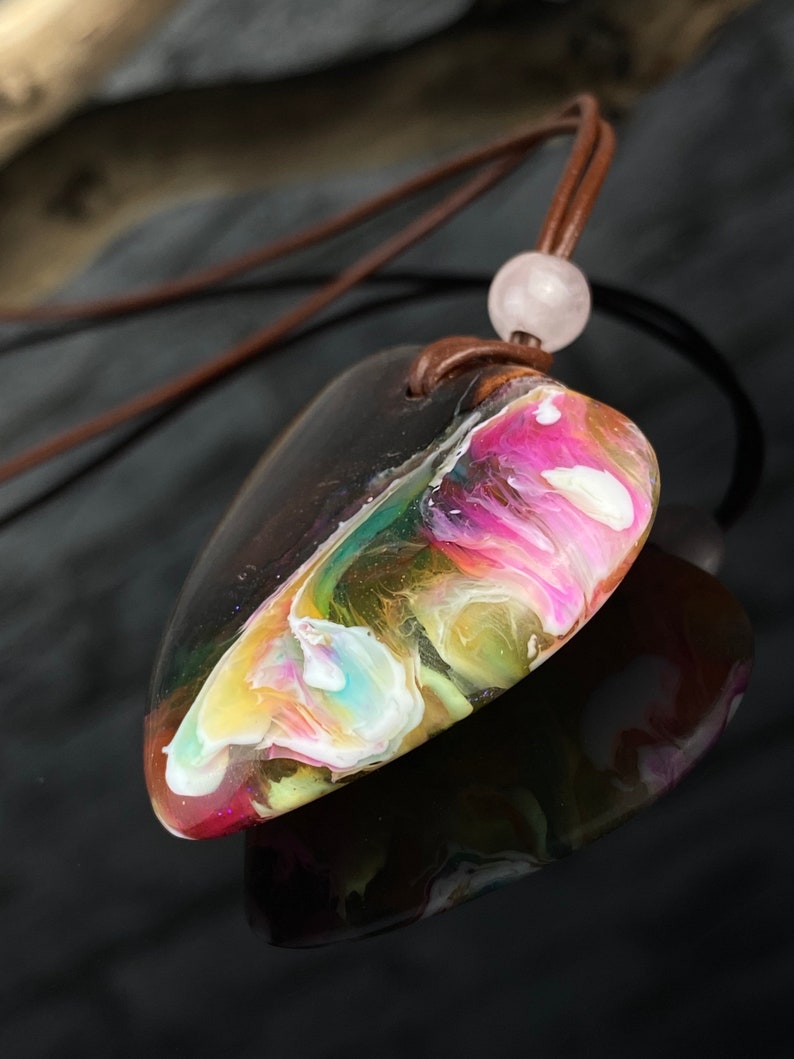 Resin wood jewelry resin necklacefluorescentblack lightblacklightgift ideaepoxy resinunique chainwood jewelry heart and wood