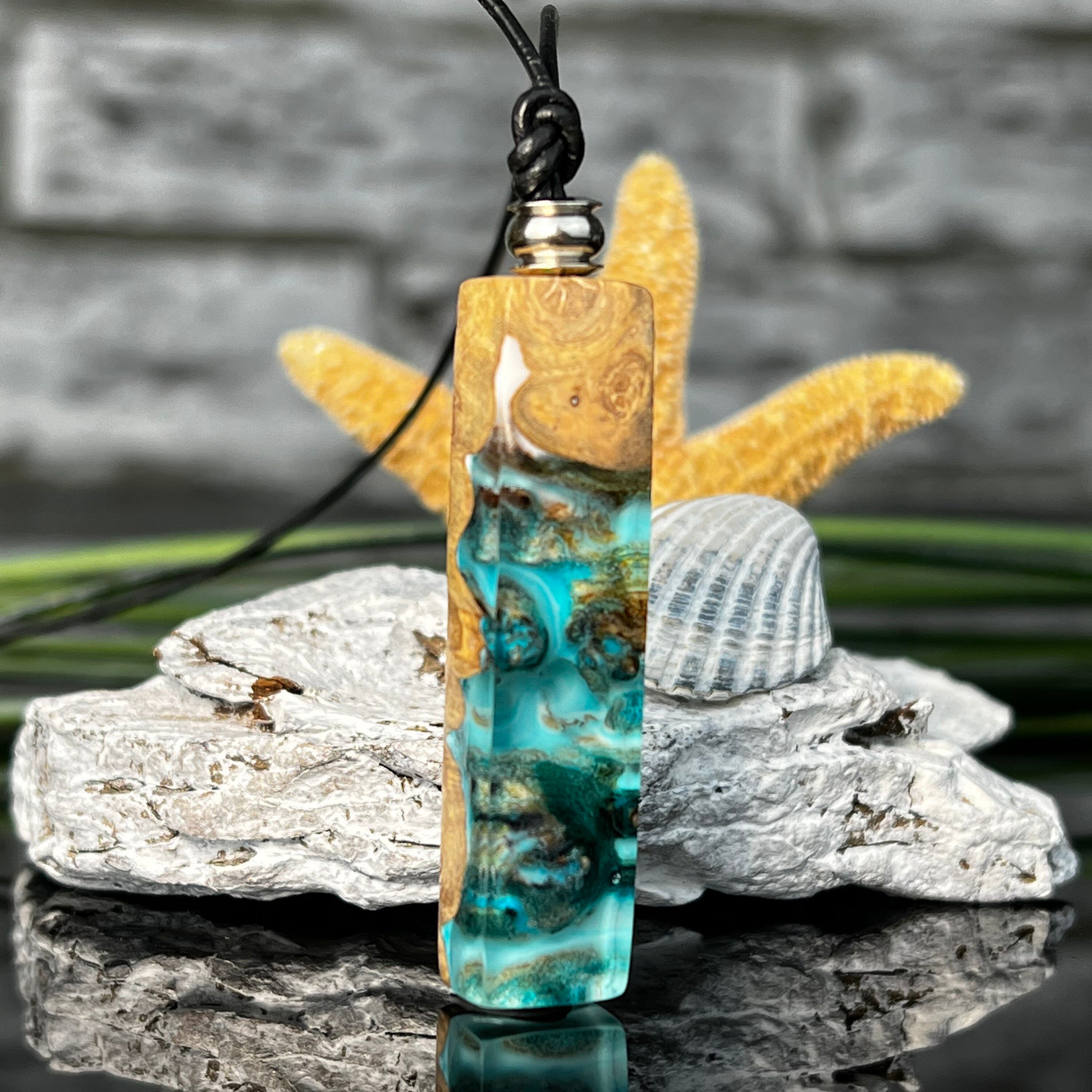 Ocean Wood Resin Necklace Gift Idea Epoxy Resin Anniversary Unique Pendant Birthday Etsy