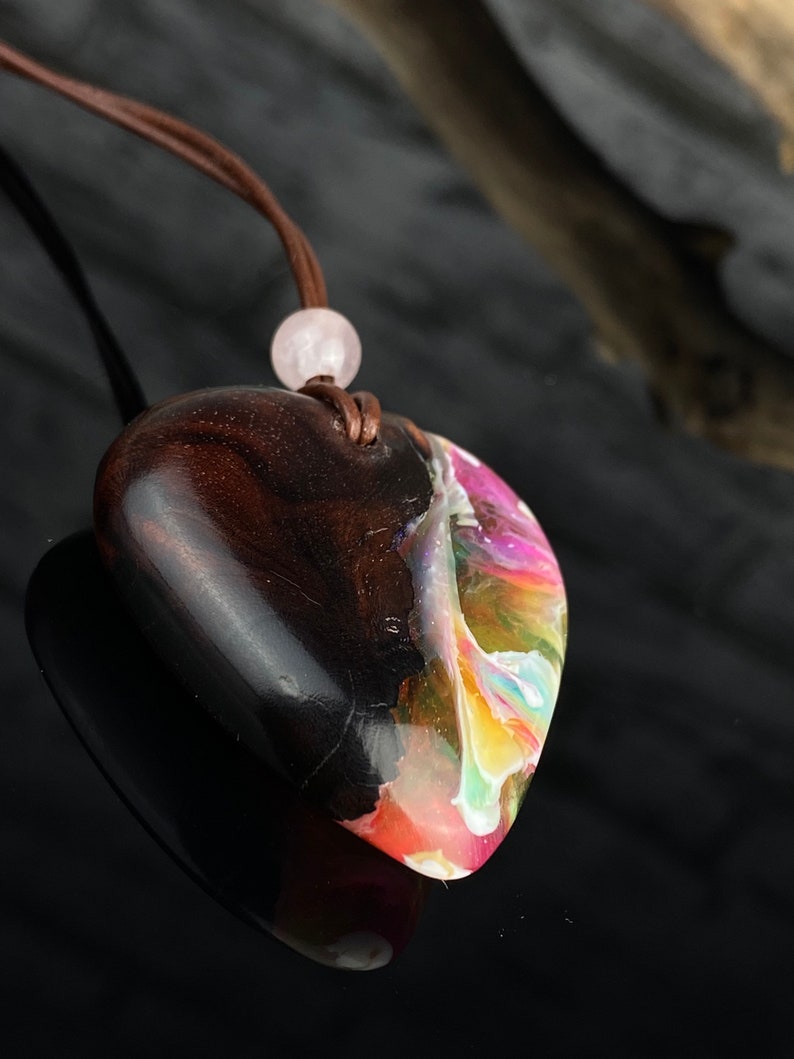 Resin wood jewelry resin necklacefluorescentblack lightblacklightgift ideaepoxy resinunique chainwood jewelry heart and wood