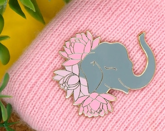 Indian Elephant Enamel Pin: Gold-Plated Lotus Flower Lapel Pin